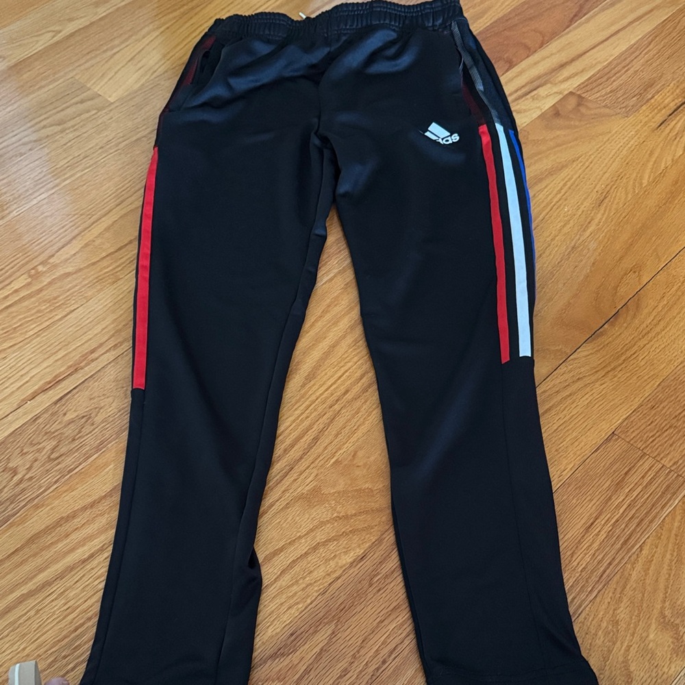 Adidas Kids Black Joggers with Red and Blue Accents